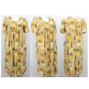 Fundamentals Yellow Floral MooMoo w/ Pockets Puffed Sleeves Midi Dress